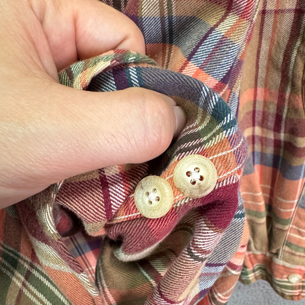 VTG Polo Ralph Lauren Shirt Mens XL Orange Brown Plaid Flannel Elbow Patches 90s - Picture 5 of 9